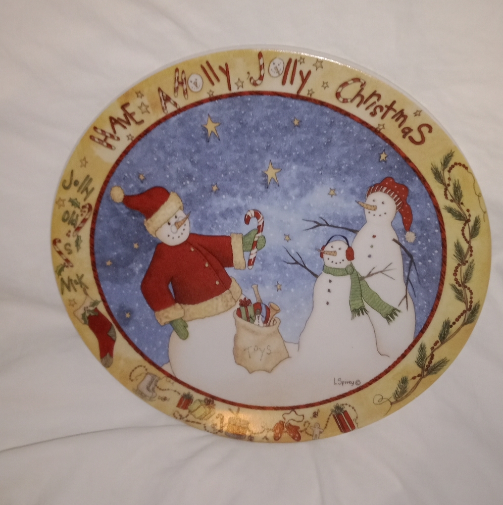Christmas Santa Snowman Have A Holly Jolly Christmas Dessert Plate